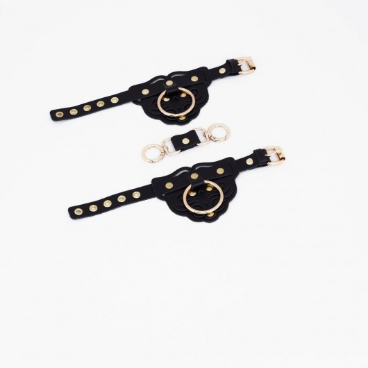 Черные наручники с золотистой фурнитурой - Crazy Handmade - купить с доставкой в Люберцах