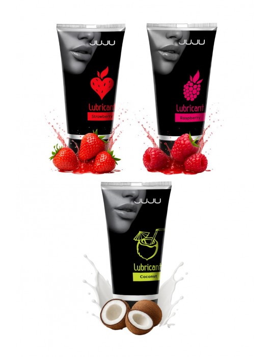 Набор из 3 съедобных лубрикантов JUJU (клубника, малина, кокос) - JuJu - купить с доставкой в Люберцах