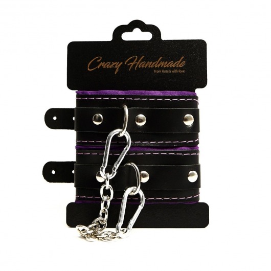 Черно-фиолетовые скругленные наручники с мягкой подкладкой - Crazy Handmade - купить с доставкой в Люберцах