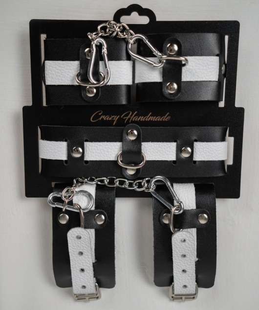 Набор фиксаторов из черной и белой натуральной кожи - Crazy Handmade - купить с доставкой в Люберцах