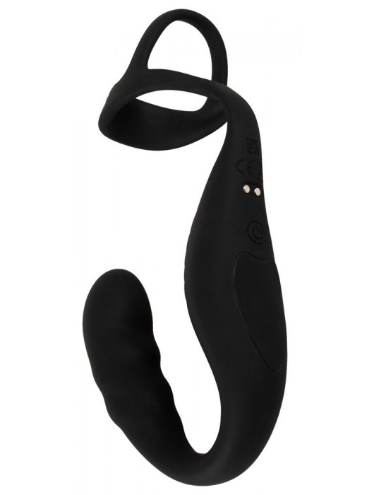 Черное эрекционное кольцо со стимуляцией промежности и анальной пробкой Cock Ring with RC Prostate Plug - Orion - в Люберцах купить с доставкой