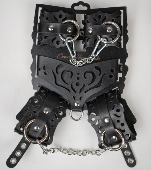 Черный ажурный кожаный набор фиксаций - Crazy Handmade - купить с доставкой в Люберцах