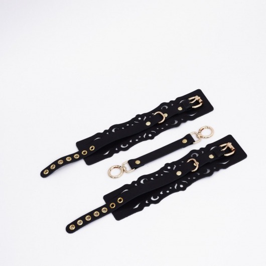 Черный кожаные оковы с узорами и золотистой фурнитурой - Crazy Handmade - купить с доставкой в Люберцах