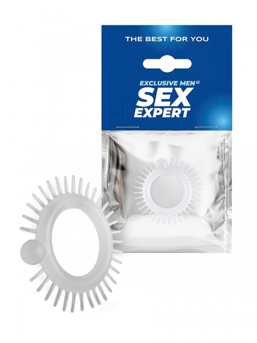 Эластичное эрекционное кольцо с шипиками и шариком - Sex Expert - в Люберцах купить с доставкой