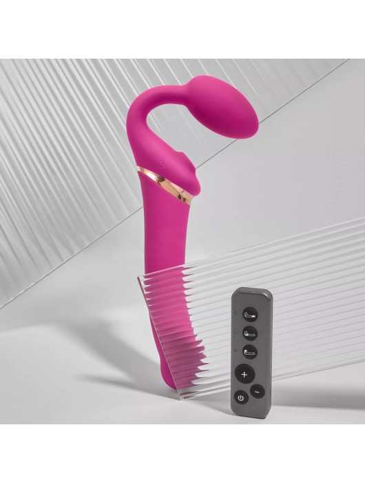 Ярко-розовый безремневой страпон Multi Orgasm Bendable Strap-On size XL с клиторальной стимуляцией - Strap-on-me - купить с доставкой в Люберцах