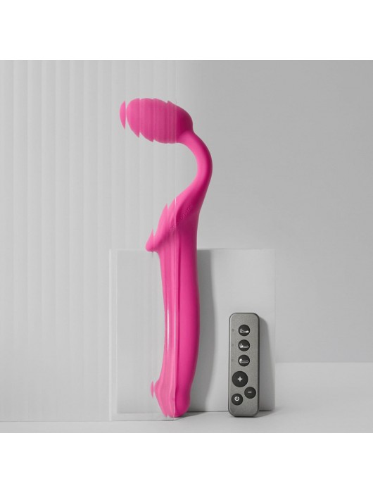 Ярко-розовый безремневой страпон Strap-on-me Vibrating Bendable Strap-On size L - Strap-on-me - купить с доставкой в Люберцах