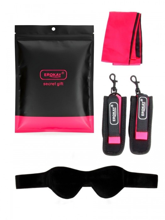 Черно-розовый эротический набор: маска, наручники и повязка - Erokay - купить с доставкой в Люберцах