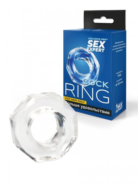 Прозрачное эрекционное кольцо в форме гайки - Sex Expert - в Люберцах купить с доставкой