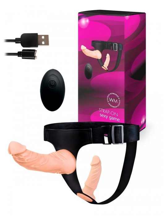 Женский страпон с 2 насадками, вибрацией и пультом ДУ - Erowoman-Eroman - купить с доставкой в Люберцах