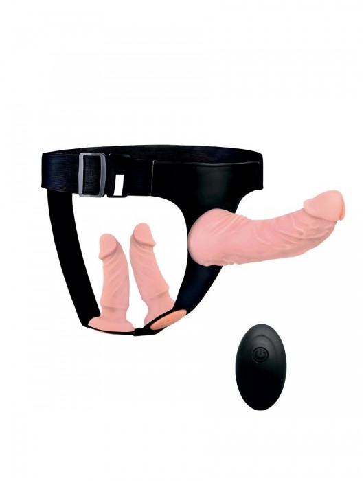 Женский страпон с 3 насадками и вибрацией - Erowoman-Eroman - купить с доставкой в Люберцах