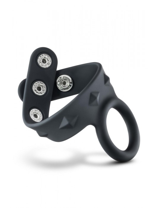 Черное эрекционное кольцо с подхватом мошонки на кнопках VS6 - Blush Novelties - в Люберцах купить с доставкой