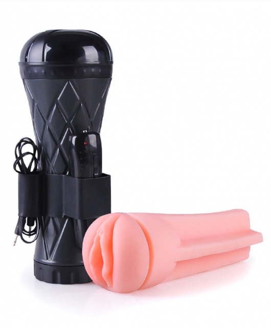 Телесный мастурбатор-вагина в черной колбе с вибрацией - Boys of Toys - в Люберцах купить с доставкой