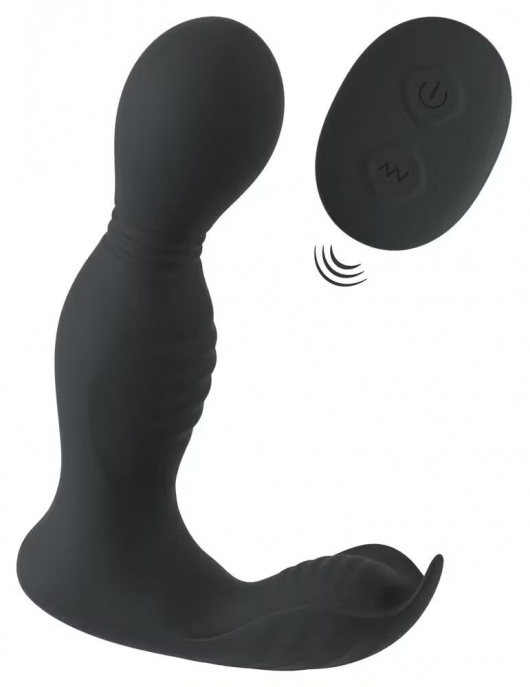 Черная анальная пробка с вибрацией, вращением и пультом ДУ RC Butt Plug with 2 Functions - Orion - в Люберцах купить с доставкой