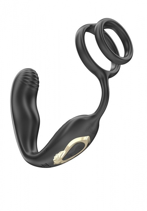 Черная анальная пробка с вращением и эрекционными кольцами - Ibiza - в Люберцах купить с доставкой