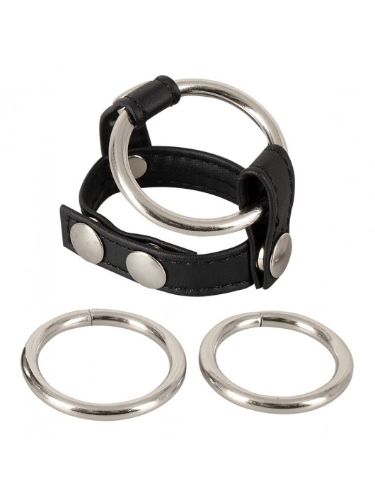 Подхват для мошонки с 3 съемными эрекционными кольцами Leder-Riemen - Orion - в Люберцах купить с доставкой