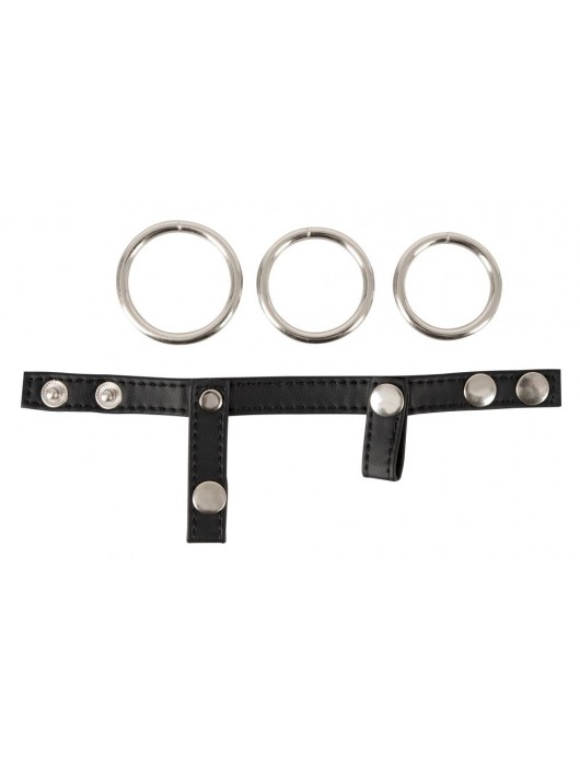 Подхват для мошонки с 3 съемными эрекционными кольцами Leder-Riemen - Orion - в Люберцах купить с доставкой