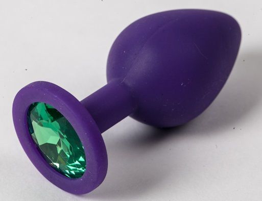 Фиолетовая силиконовая пробка с зеленым кристаллом - 9,5 см. - 4sexdreaM - купить с доставкой в Люберцах