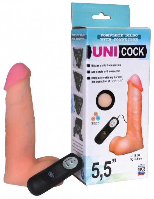Фаллическая насадка Харнесс UNICOCK 5,5  с вибрацией - 17 см. - LOVETOY (А-Полимер) - купить с доставкой в Люберцах
