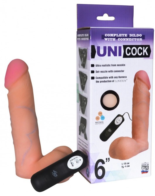 Фаллическая насадка Харнесс UNICOCK 6  с вибрацией - 18 см. - LOVETOY (А-Полимер) - купить с доставкой в Люберцах