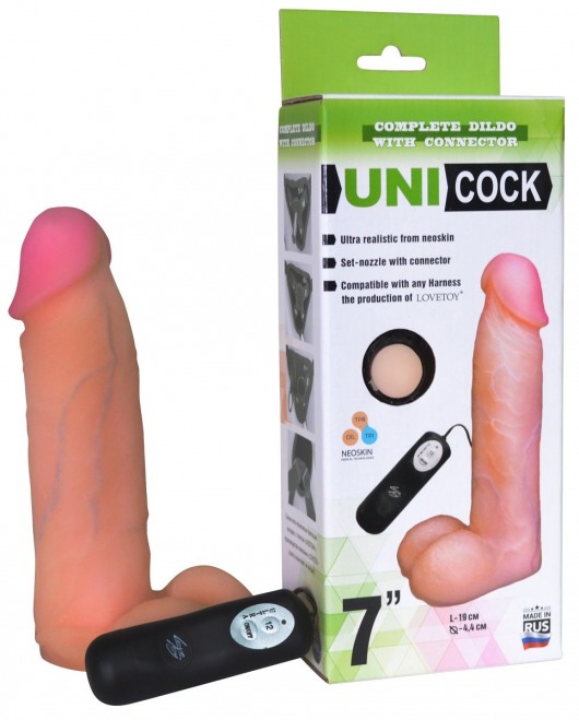 Фаллическая насадка Харнесс UNICOCK 7  с вибрацией - 19 см. - LOVETOY (А-Полимер) - купить с доставкой в Люберцах