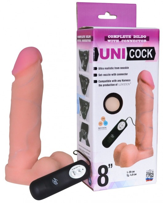 Фаллическая насадка Харнесс UNICOCK 8  с вибрацией - 20 см. - LOVETOY (А-Полимер) - купить с доставкой в Люберцах