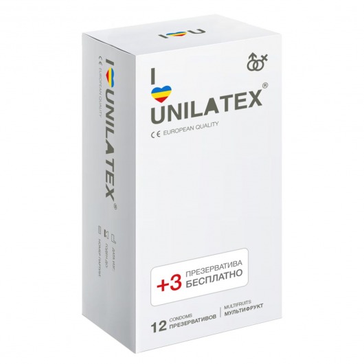 Разноцветные ароматизированные презервативы Unilatex Multifruit  - 12 шт. + 3 шт. в подарок - Unilatex - купить с доставкой в Люберцах