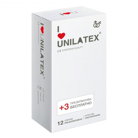 Ультратонкие презервативы Unilatex Ultra Thin - 12 шт. + 3 шт. в подарок - Unilatex - купить с доставкой в Люберцах