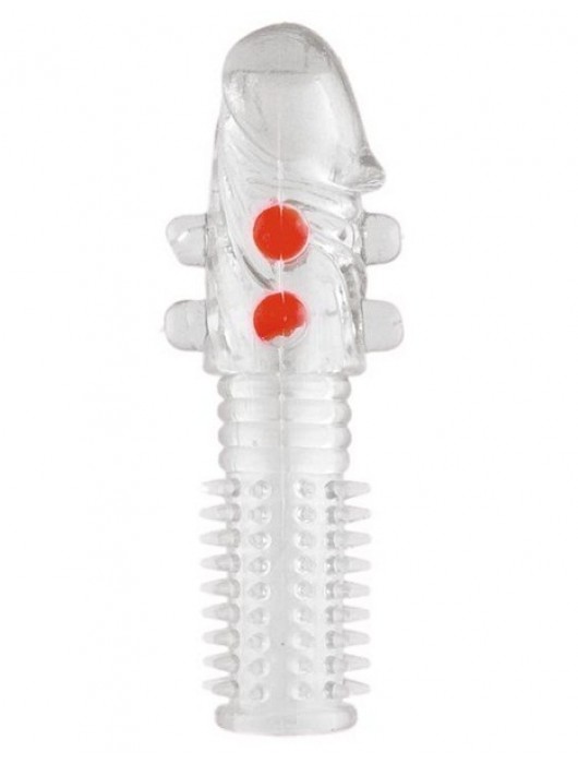 Гелевая прозрачная насадка с шариками и шипами - 14 см. - Toyfa Basic - в Люберцах купить с доставкой