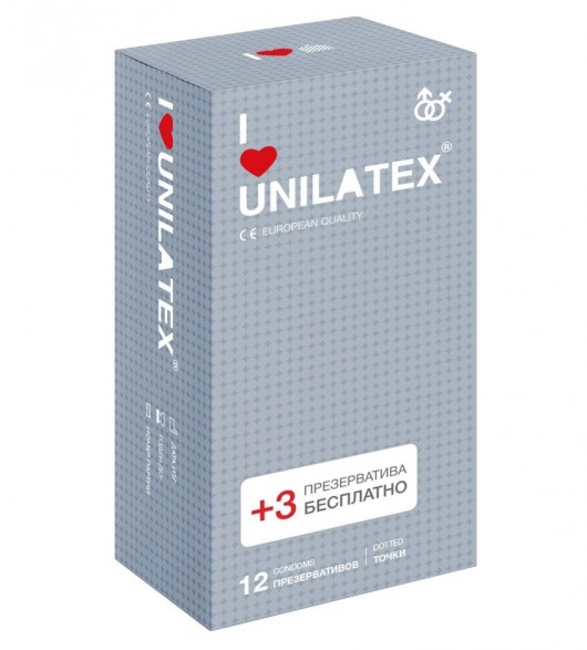 Презервативы с точками Unilatex Dotted - 12 шт. + 3 шт. в подарок - Unilatex - купить с доставкой в Люберцах