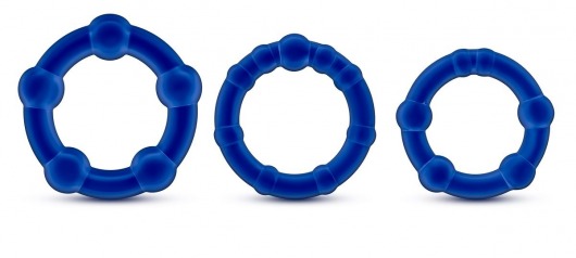 Набор из 3 синих эрекционных колец Stay Hard Beaded Cockrings - Blush Novelties - в Люберцах купить с доставкой