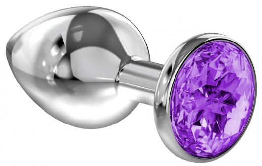 Большая серебристая анальная пробка Diamond Purple Sparkle Large с фиолетовым кристаллом - 8 см. - Lola Games - купить с доставкой в Люберцах