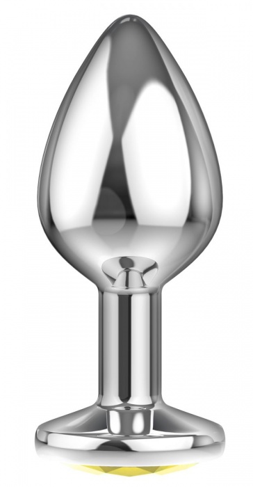 Большая серебристая анальная пробка Diamond Yellow Sparkle Large с жёлтым кристаллом - 8 см. - Lola Games - купить с доставкой в Люберцах