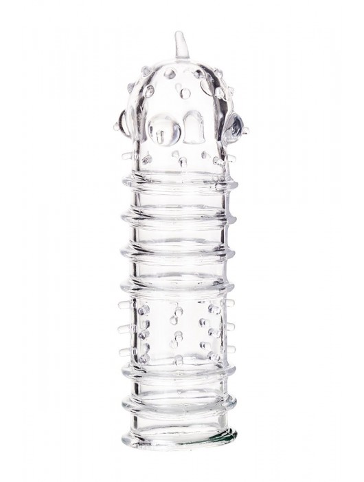 Прозрачная насадка на пенис TOYFA A-Toys с ребрами и точками - 15,3 см. - A-toys - в Люберцах купить с доставкой