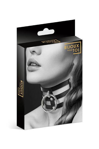 Чёрный тройной чокер с большим кольцом - Bijoux Pour Toi - купить с доставкой в Люберцах