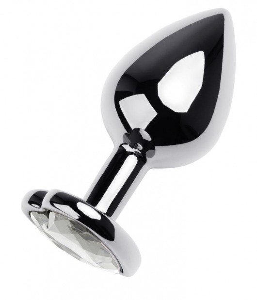 Серебристая анальная пробка с прозрачным кристаллом-сердцем - 8 см. - ToyFa - купить с доставкой в Люберцах