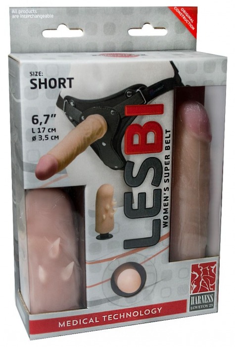 Телесный поясной страпон LESBI с вагинальной пробкой - 17 см. - LOVETOY (А-Полимер) - купить с доставкой в Люберцах