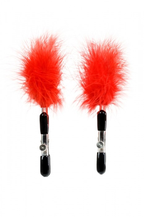 Зажимы для сосков с красным пухом Theatre - ToyFa - купить с доставкой в Люберцах