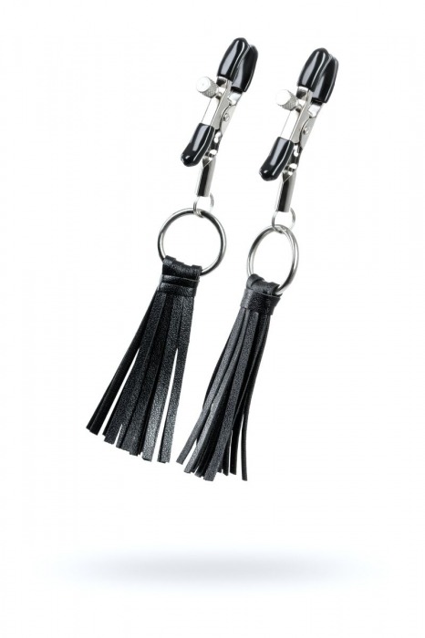 Черно-серебристые зажимы для сосков Theatre с кисточками - ToyFa - купить с доставкой в Люберцах