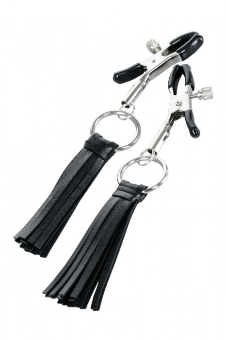 Черно-серебристые зажимы для сосков Theatre с кисточками - ToyFa - купить с доставкой в Люберцах