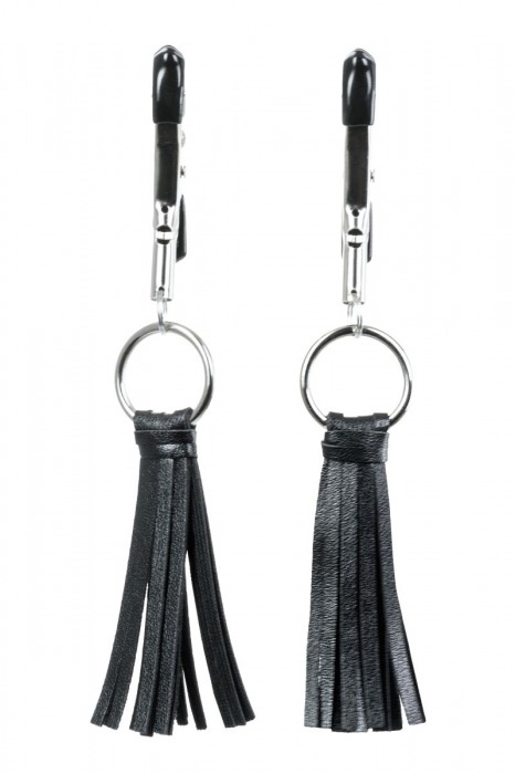 Черно-серебристые зажимы для сосков Theatre с кисточками - ToyFa - купить с доставкой в Люберцах