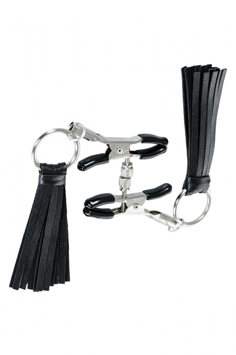 Черно-серебристые зажимы для сосков Theatre с кисточками - ToyFa - купить с доставкой в Люберцах