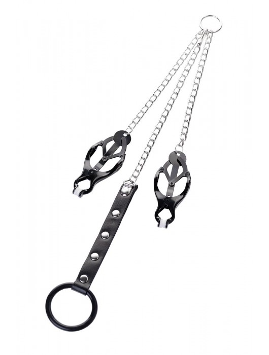 Черно-серебристые зажимы для сосков с кольцом для пениса TOYFA Metal - ToyFa - купить с доставкой в Люберцах