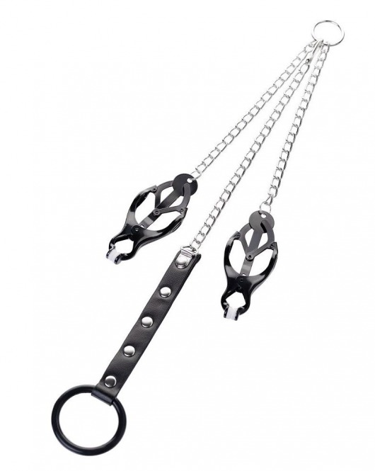 Черно-серебристые зажимы для сосков с кольцом для пениса TOYFA Metal - ToyFa - купить с доставкой в Люберцах