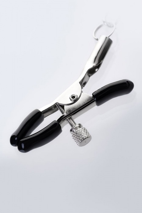 Серебристо-чёрные зажимы для сосков с кольцом для пениса TOYFA Metal - ToyFa - купить с доставкой в Люберцах